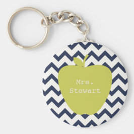 Gele Apple & Navy Chevron Teacher Sleutelhanger