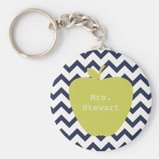 Gele Apple & Navy Chevron Teacher Sleutelhanger (Voorkant)