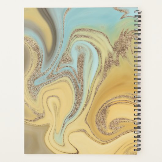 Gele Aqua Gold Modern Monogram Abstracte Planner (Achterkant)
