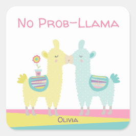 Gele aqua lama kussen schattig kawaii meisjesschoo vierkante sticker