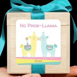 Gele aqua lama's kussen cute kawaii naam school vierkante sticker