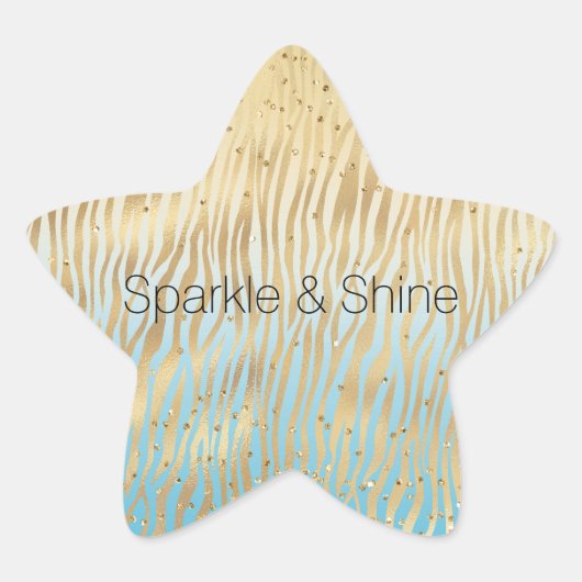 Gele Aqua Ombre Gold Sparkle Zebra Print Ster Sticker (Voorkant)