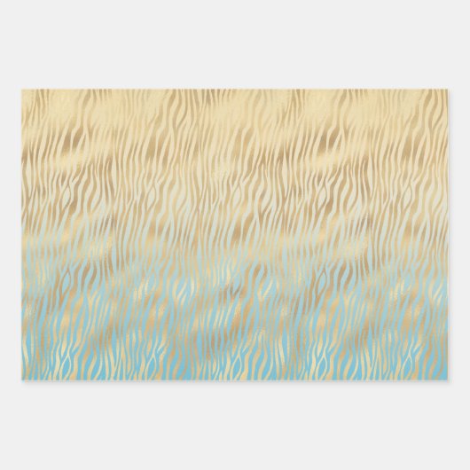 Gele Aqua Ombre Gold Zebra print Inpakpapier Vel (Voorkant)