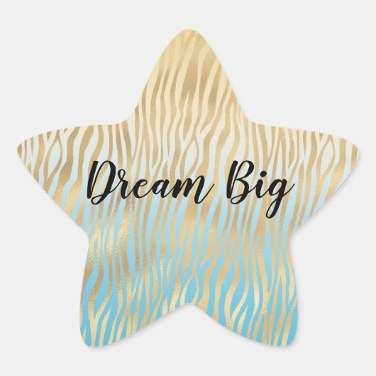 Gele Aqua Ombre Gold Zebra print Ster Sticker (Voorkant)