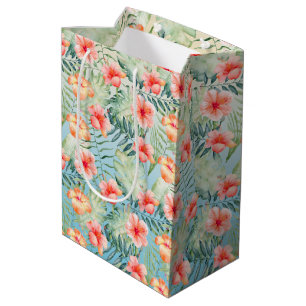 Gele Aqua Pink Peach Hibiscus Floral Tissue Pap Medium Cadeauzakje