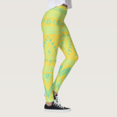 Gele Aqua Tribal Patroonpatronen Leggings (Rechts)