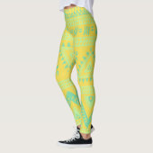 Gele Aqua Tribal Patroonpatronen Leggings (Links)