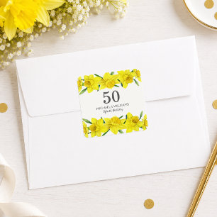 Gele Aquarel Narcis 50e Verjaardagsfeestje Vierkante Sticker