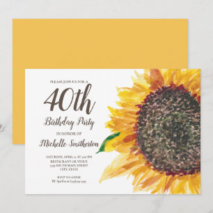Gele Aquarel Zonnebloem 40e Verjaardag Vrouwen Kaart