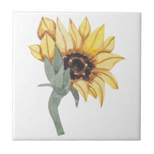 Gele Aquarel Zonnebloem Keramiek Tegel Tegeltje