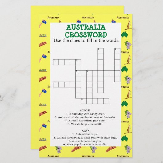 Gele Australische kruiswoordpapier (Voorkant / Achterkant)