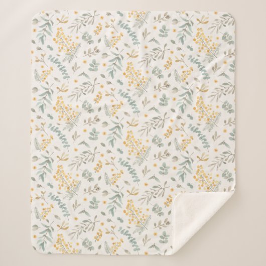 Gele Australische witte eucalyptusbladeren beige Sherpa Deken (Voorkant)