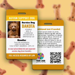 Gele Autisme Ondersteuningshond Logo QR Foto ID Badge