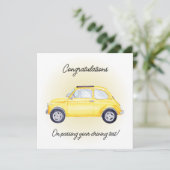 gele auto felicitatiekaart kaart (Staand voorkant)