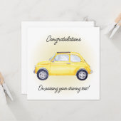 gele auto felicitatiekaart kaart (Voorkant / Achterkant in situ)
