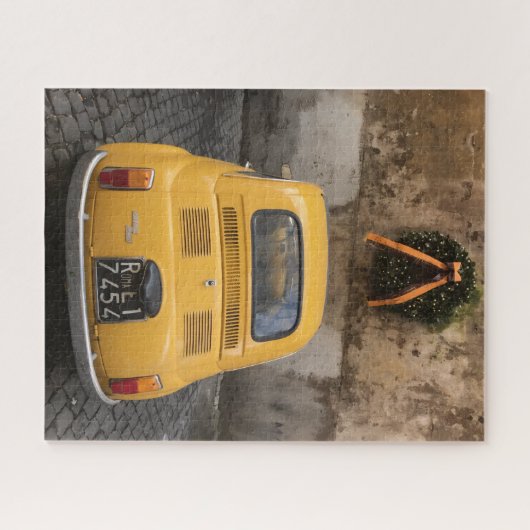 Gele auto Groene krans Holiday Joy Legpuzzel (Horizontaal)