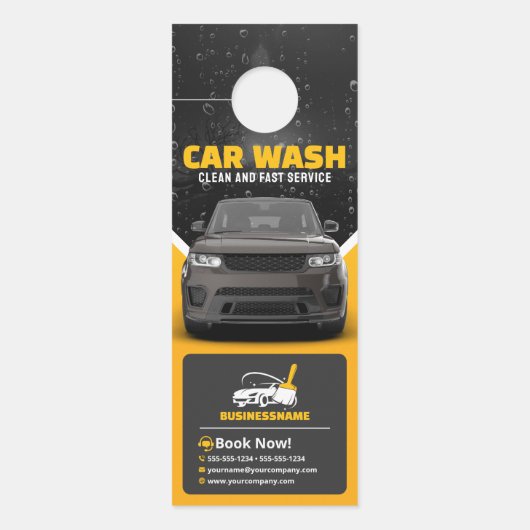 Gele Auto Wassen Auto Detailing Mobiele Auto Wasse Deurhanger (Voorkant)