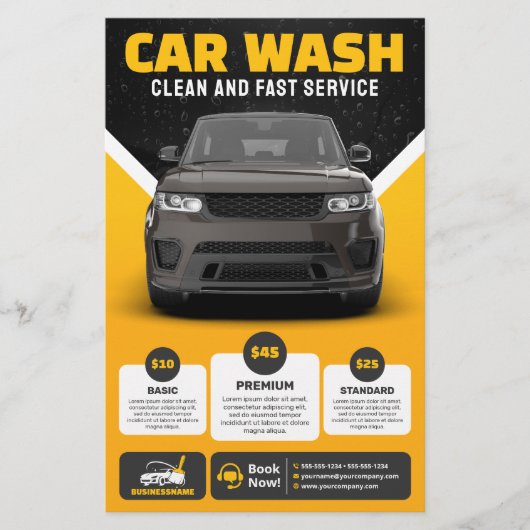 Gele Auto Wassen Auto Detailing Mobiele Auto Wasse Flyer (Voorkant)