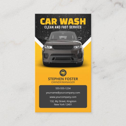 Gele Auto Wassen Auto Detailing Mobiele Auto Wasse Visitekaartje (Voorkant)