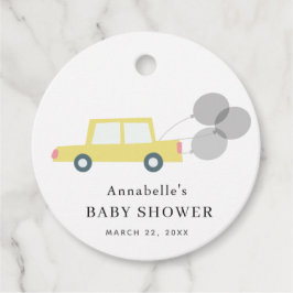 Gele Autoballonnen Wit Baby shower Bedankjes Labels