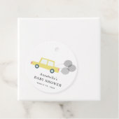 Gele Autoballonnen Wit Baby shower Bedankjes Labels (In situ)