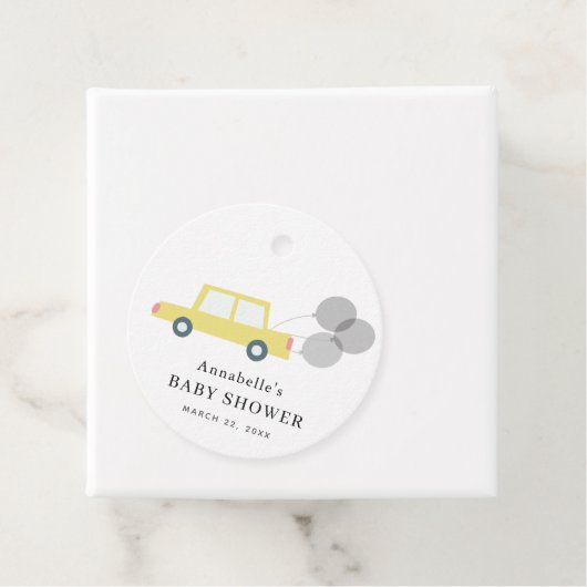 Gele Autoballonnen Wit Baby shower Bedankjes Labels (In situ)