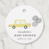 Gele Autoballonnen Wit Baby shower Bedankjes Labels (Voorkant)