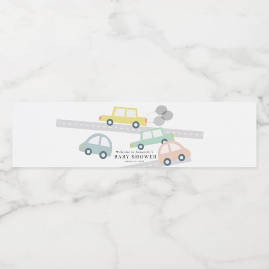 Gele Autoballonnen Wit Baby shower Waterfles Etiket (Enkel label)