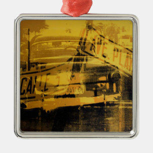 Gele auto's en straatborden metalen ornament
