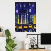 Gele auto's in de stad | AI Art Poster (Thuiskantoor)