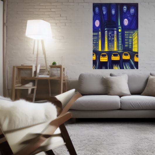 Gele auto's in de stad | AI Art Poster