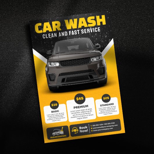Gele Autowas Autodetailing Mobiele Autowas Flyer