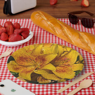 Gele Aziatische lelie bloeit bloem Papieren Bordje