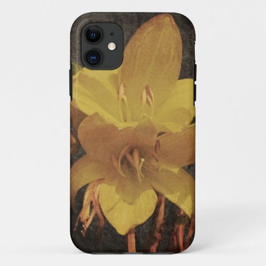 Gele Aziatische lelie op oude, vervuilde canvas ac Case-Mate iPhone Case (Achterkant)