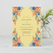 Gele Azure Wilde Bloemen Bruiloft Kaart (Staand voorkant)