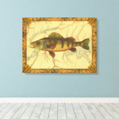 Gele baars op kaart canvas afdruk (Insitu (Houten vloer))