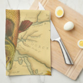 Gele baars op kaart theedoek (Quarter Fold)