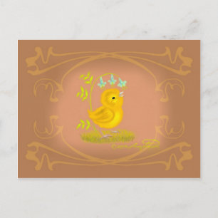 Gele Baby Chick met Bluebell Flowers Briefkaart