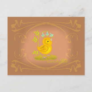 Gele Baby Chick met Bluebell Flowers Briefkaart
