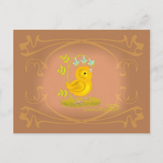 Gele Baby Chick met Bluebell Flowers Briefkaart (Voorkant)
