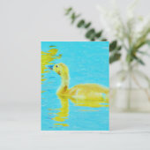 Gele Baby gans met lichtblauw water Briefkaart (Staand voorkant)