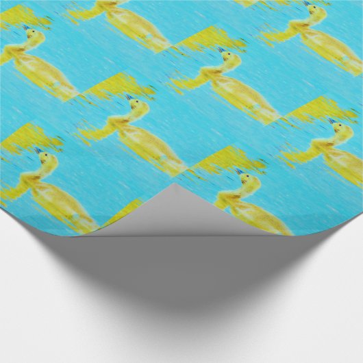 Gele Baby gans met lichtblauw water Cadeaupapier (Hoek)