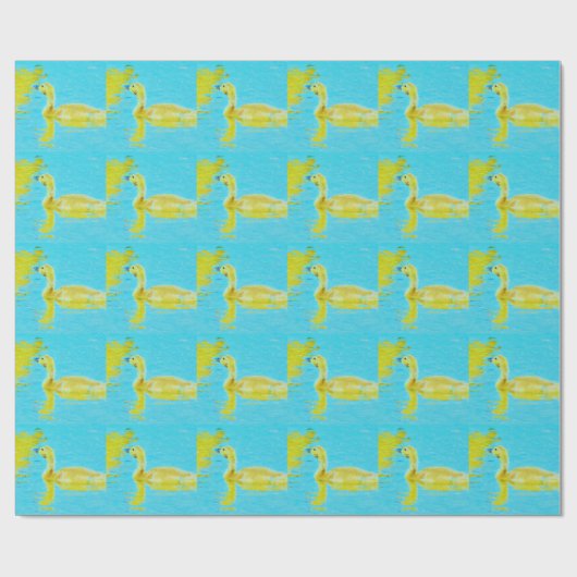 Gele Baby gans met lichtblauw water Cadeaupapier (Vlak)