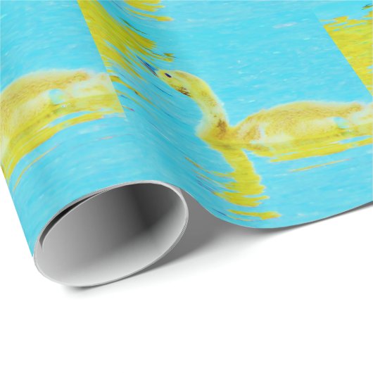 Gele Baby gans met lichtblauw water Cadeaupapier (Rol Hoek)