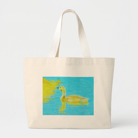 Gele Baby gans met lichtblauw water Grote Tote Bag (Voorkant)