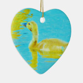 Gele Baby gans met lichtblauw water Keramisch Ornament (Rechts)