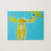 Gele Baby gans met lichtblauw water Legpuzzel (Horizontaal)