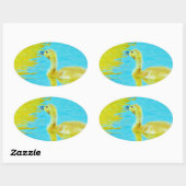 Gele Baby gans met lichtblauw water Ovale Sticker (Vel)