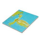 Gele Baby gans met lichtblauw water Tegeltje (Zijkant)
