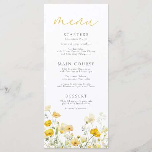 Gele Baby in bloei bloemenwilde bloem Baby shower Menu (Voorkant)